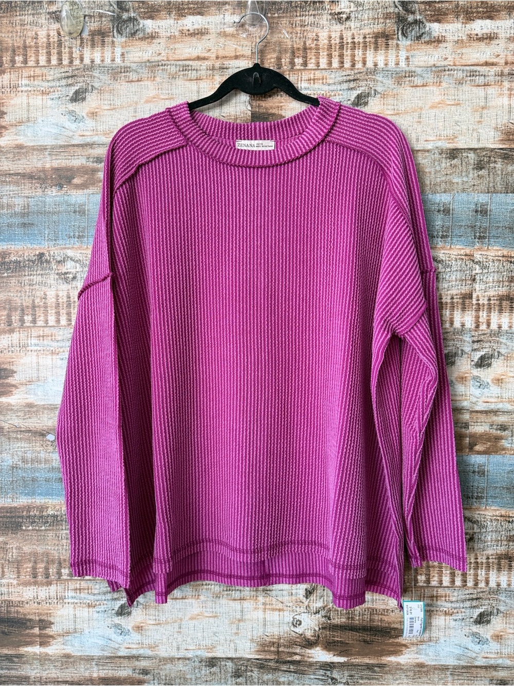 Zenana Ribbed Long Sleeve Top  Plum